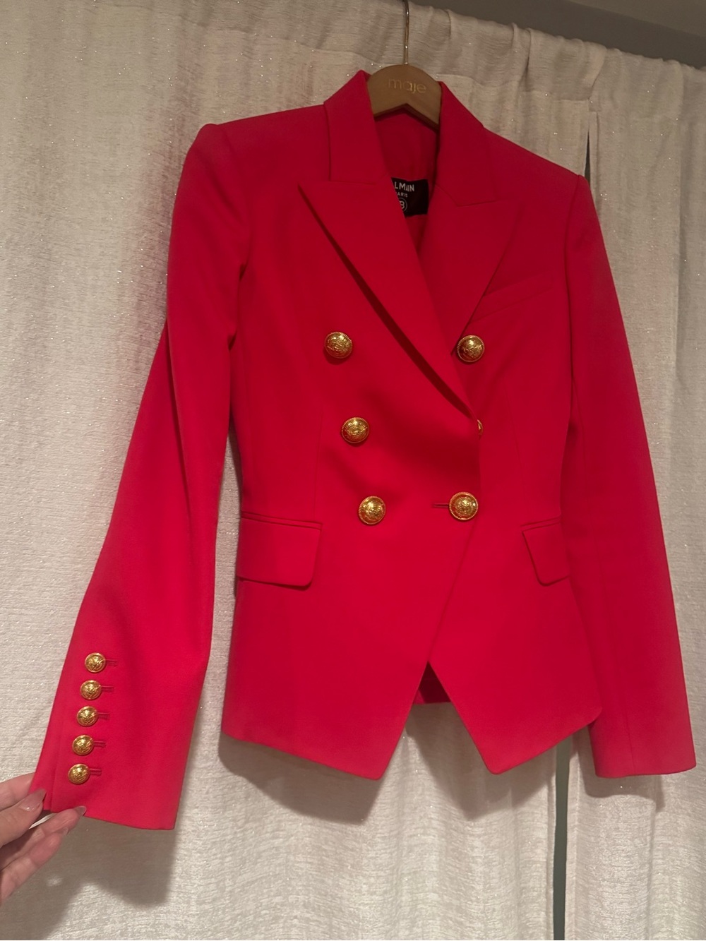 Balmain Hot Pink Double-Breasted Blazer with Gold Buttons